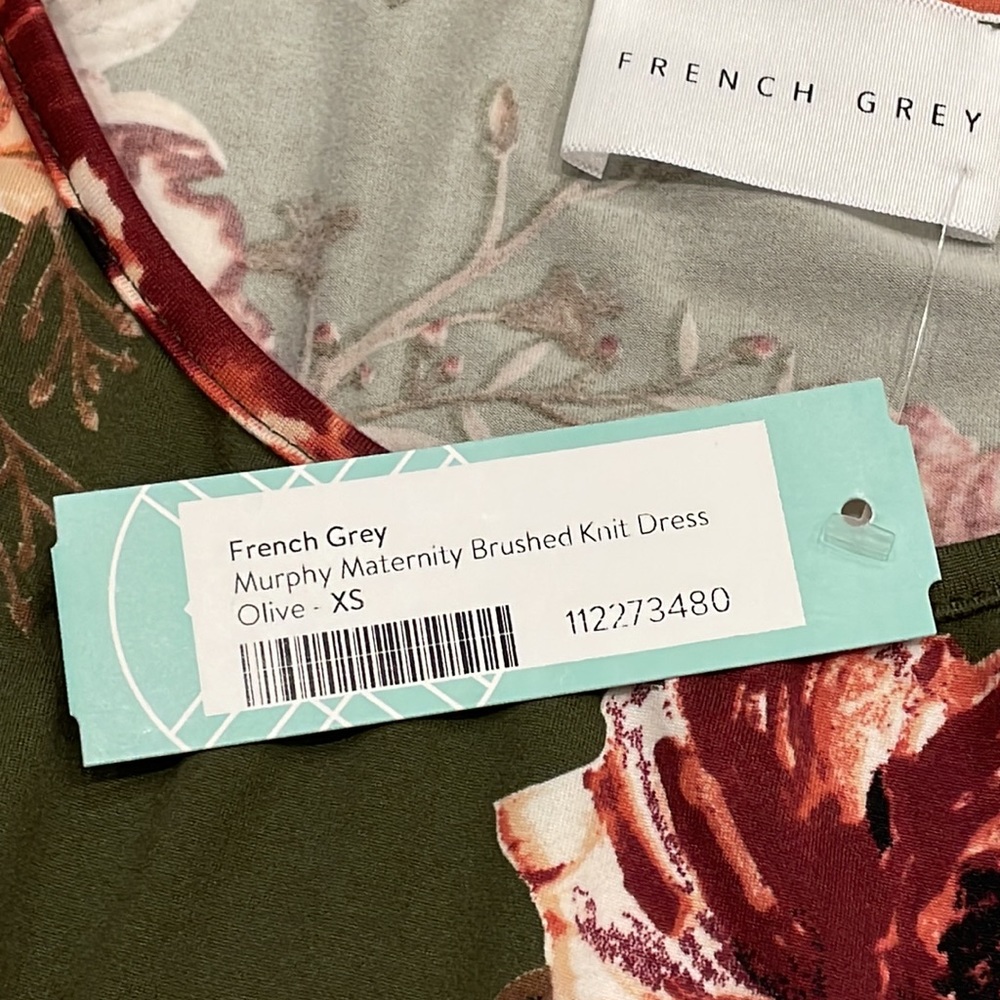 NWT French Grey Maternity Green Floral Brushed Knit Dress - Size XS - Picture 6 of 7